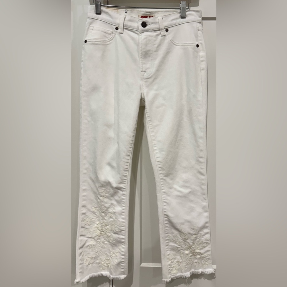 Johnny Was White Skinny Jeans with Embroidered Detail